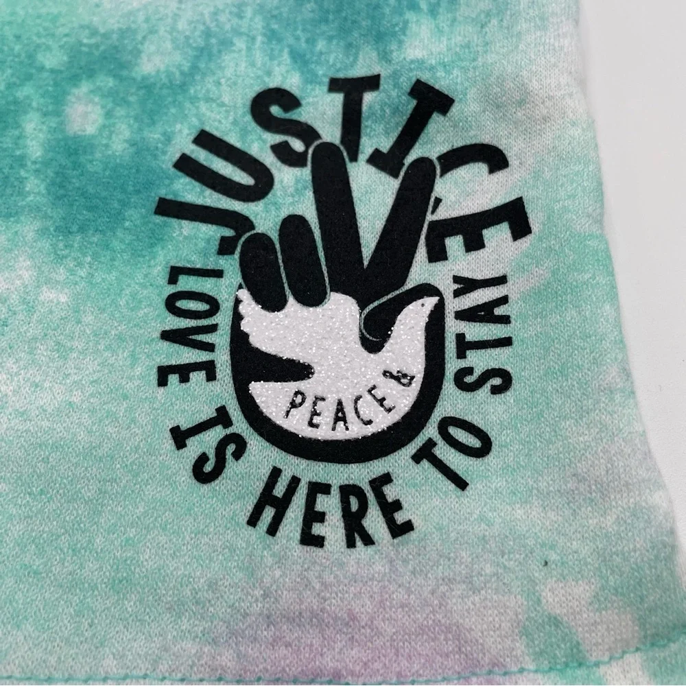 Justice Girls Shorts Size 10 Dolphin Blue Green Tye Die Peace Love Knit